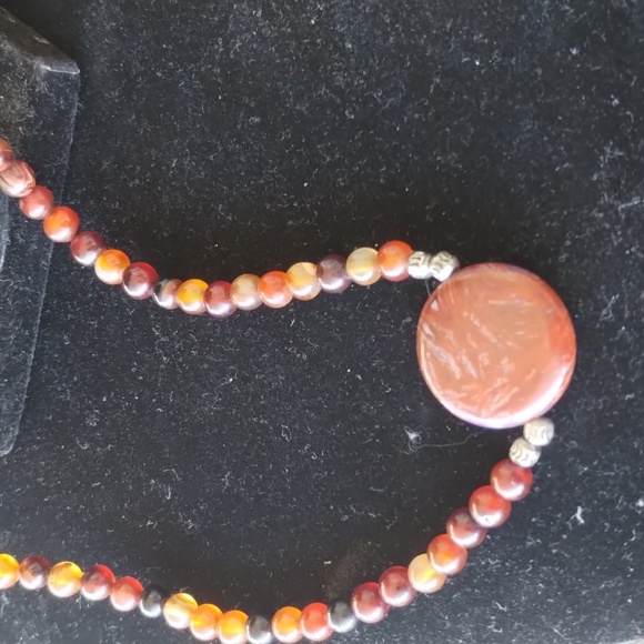 Necklace Handmade Red Agate,Round Red & Purple Stone & metal spacers beads 32" - Picture 3 of 8